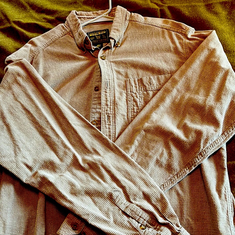 Woolrich flannel shirt. Tan, white checked XL.